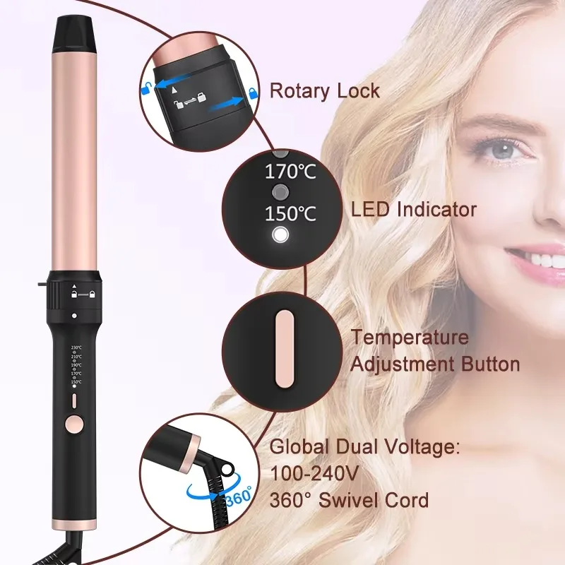 Multi‑Function Hair Styling Tool Professional Salon Swivel Curler Set, Interchangeable Wands with Ceramic Barrels