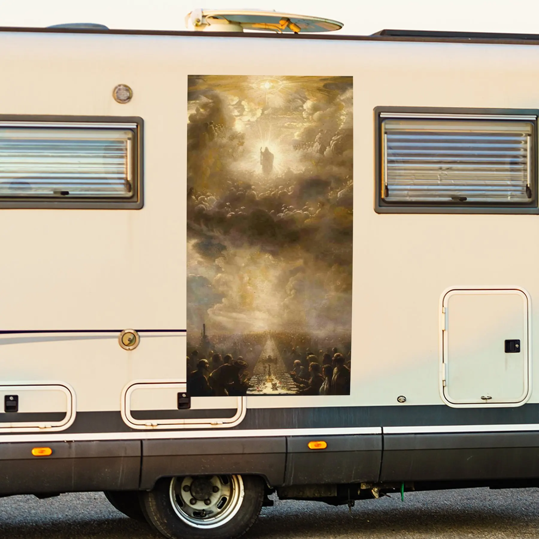 

Religious Scene with Sacred Figure ArtCar Sticker,Vinyl decal on the side of the motor home, waterproof self-adhesive vinyl stic