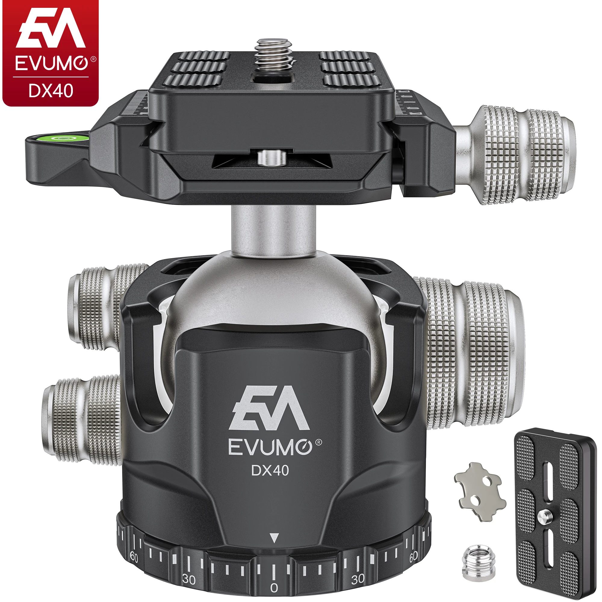 EVUMO Tripod Ball Head Camera Mount 40mm Monopod Head Aluminum Alloy DX40 Arca Swiss Quick Release Plate 1/4\