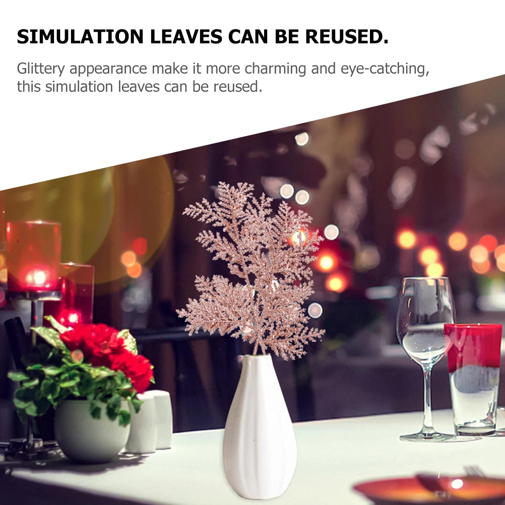 

6Pcs Fake Pine Branches Xmas Decor Artificial Plant Stems Glitter Powder Material for Holiday Party Supply Christmas Vase