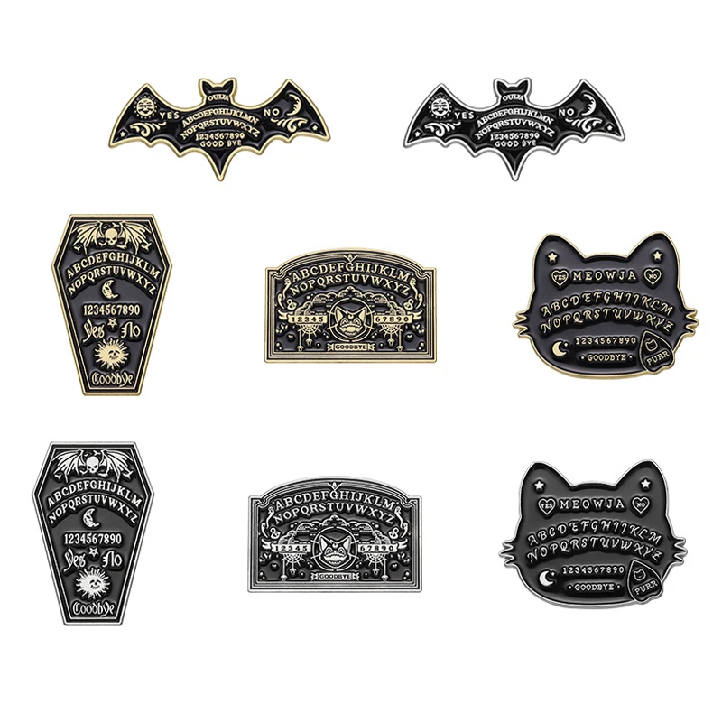 Gothic Dark Metal Brooch Vampire Bat Tombstone Cat Grave Creative Goodbye Cat Metal Badge Punk Goth Lapel Pins Jewelry Accessory