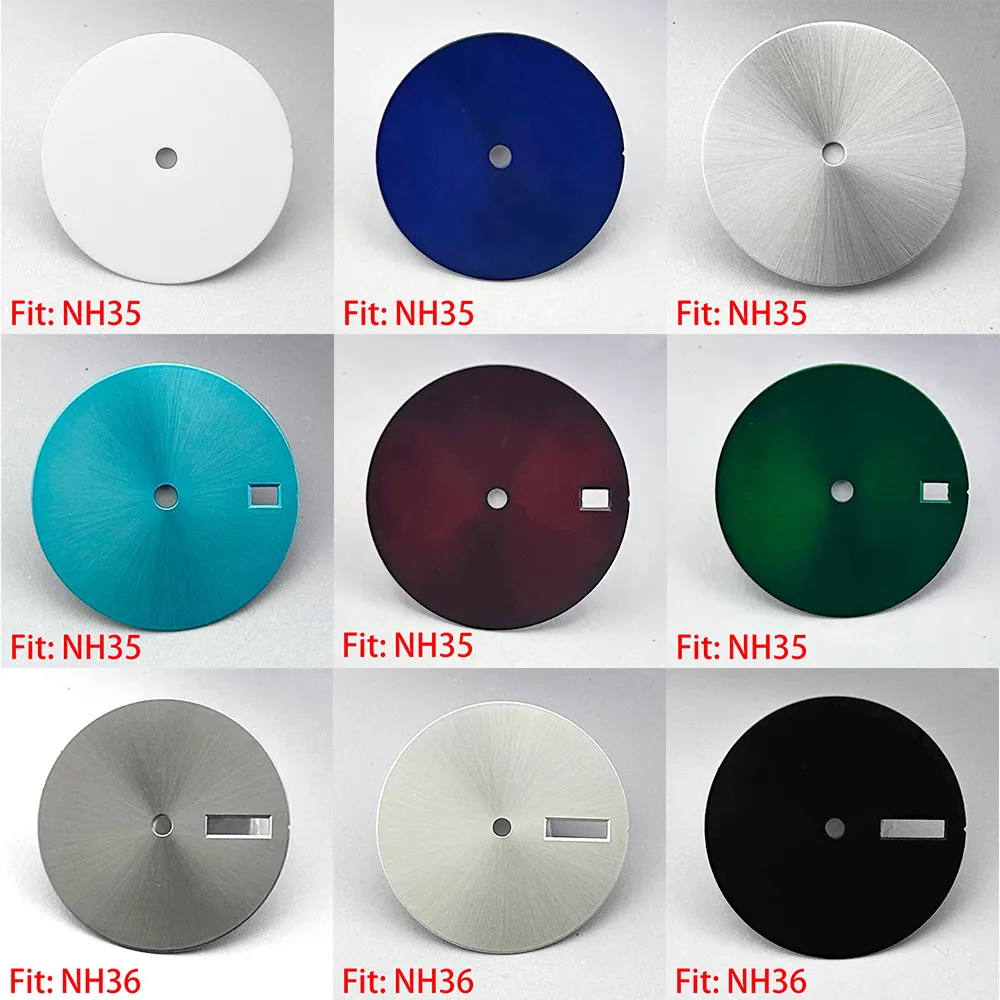 28.5mm Watch Dial Silver White Grey Blue Black Gold Green Red No Date Single Dual Calendar For NH35 NH36 Movement Parts