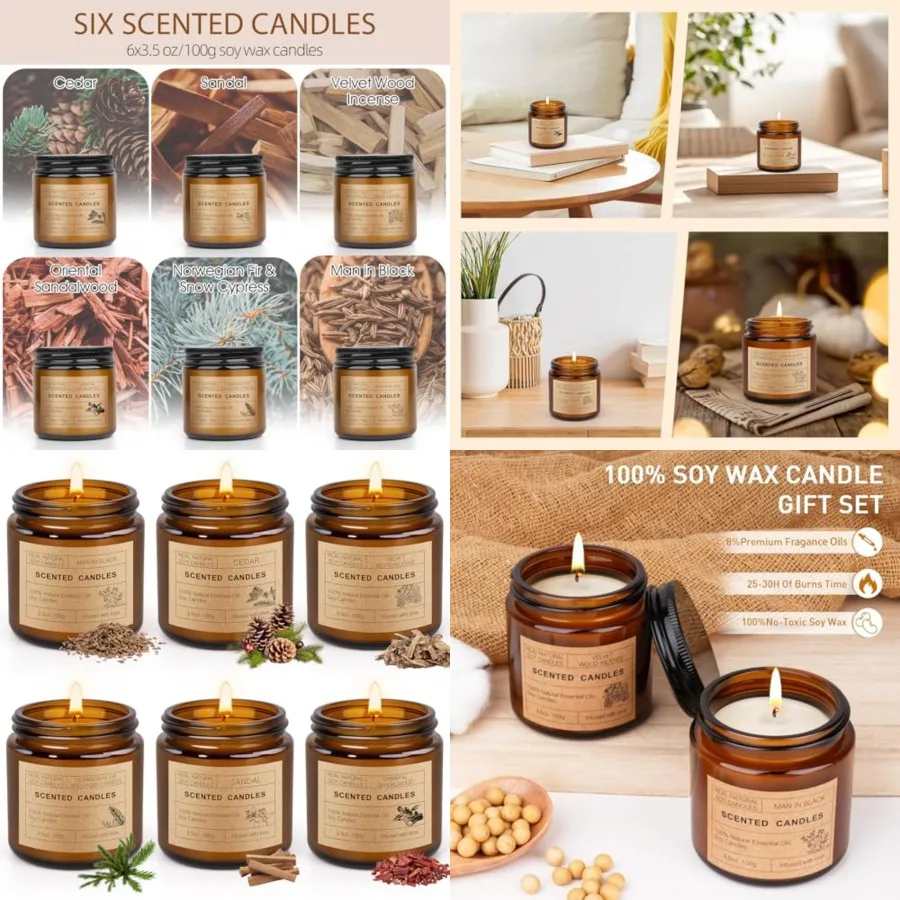

6 Pack Scented Candles Set Candles for Home Scented Candles Gifts Set for Women Men Long Lasting Soy Wax Candle Aromatherapy Ca
