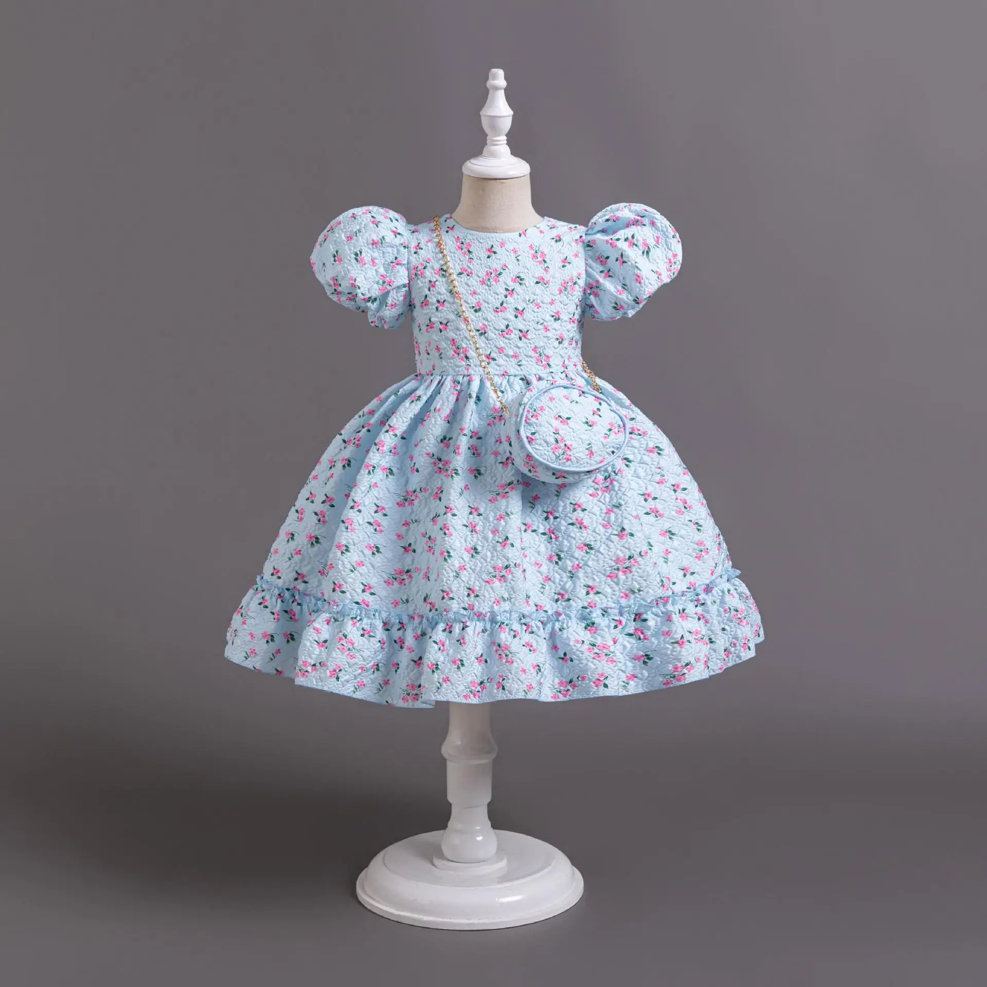 HETISO Baby Girls Floral Party Dresses with Bag Kids Casual Carnival Ball Gowns for Children Graduation Birthday Princess Costum