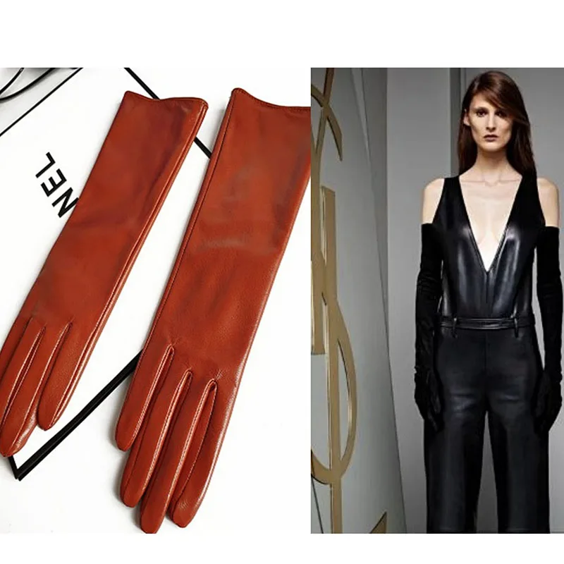 

Women's Sexy Black Real Leather Long Gloves Sheepskin Full Finger Opera Glove Cosplay Prom Nightclub