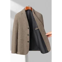 Mens Blazer Fashion Business Handsome Gentleman Korean Version of British Style Leisure Slim Solid Color Wedding Work Blazer 4
