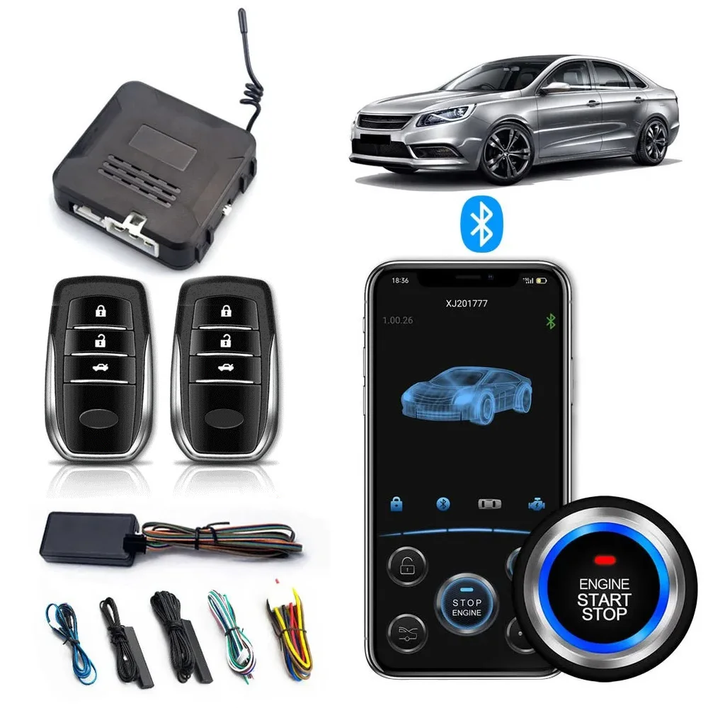 Universal Start Stop Ignition Switch Button Car Alarm Theft System Keyless Entry System Mobile Bluetooth App Remote Control