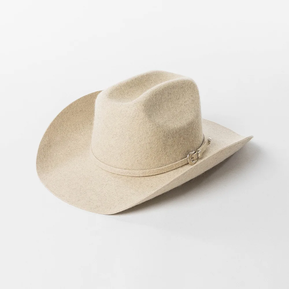 USPOP Cowboyhut aus 100 % Wollfilz mit Gürtelschnalle, 4 Größen, breite Krempe, Jazz-Hut, Herbst-Winter-Fedoras
