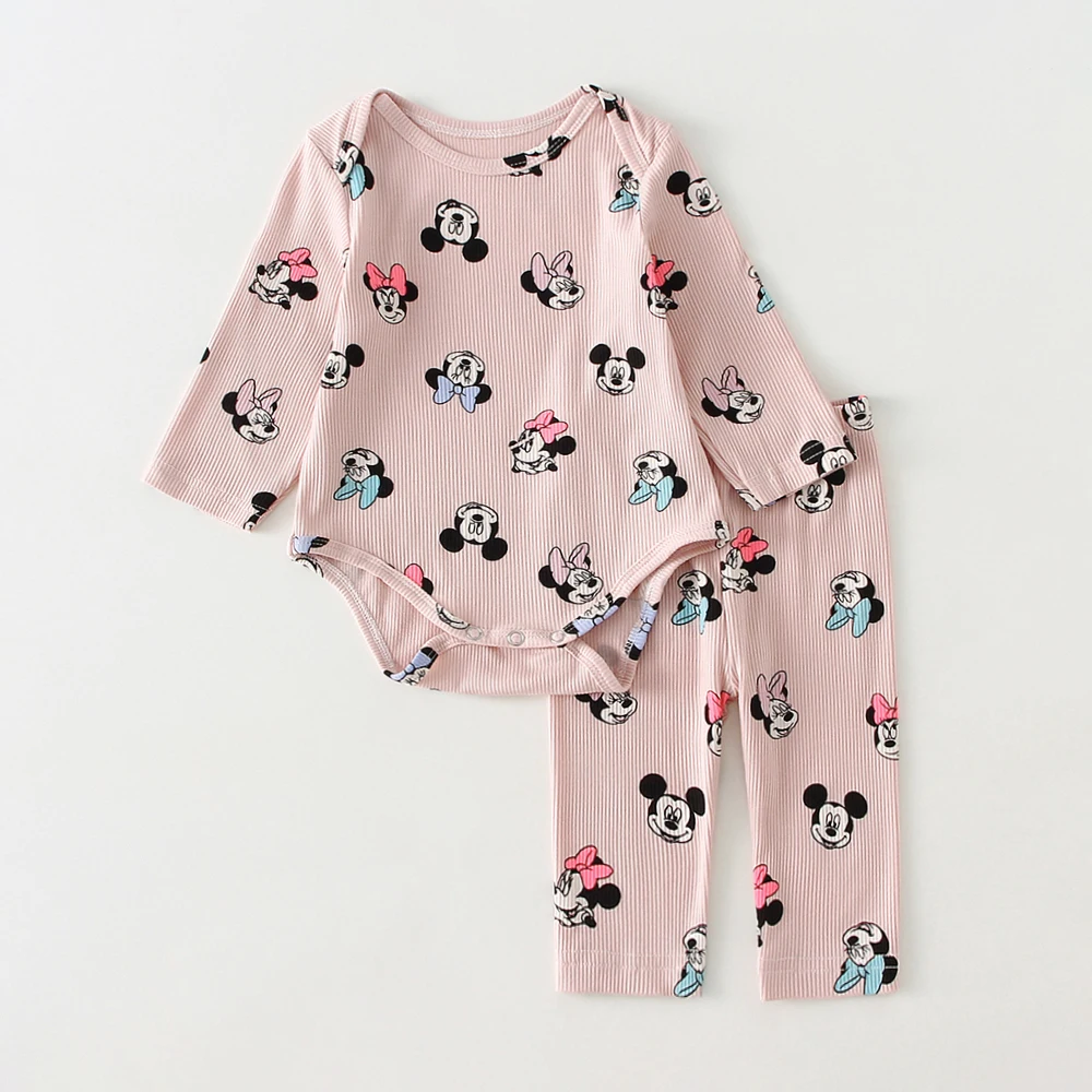 2024 New Baby Sets for Spring Autumn Minnie Mouse Printed Bodysuit + Pant 2Pcs Newborn Infant Clothing