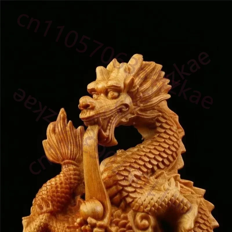 Natural Cypress Panlong Animals Statue Zodiac Dragon ,China Home Room Office Features Figurines Year Of The Dragon Gift