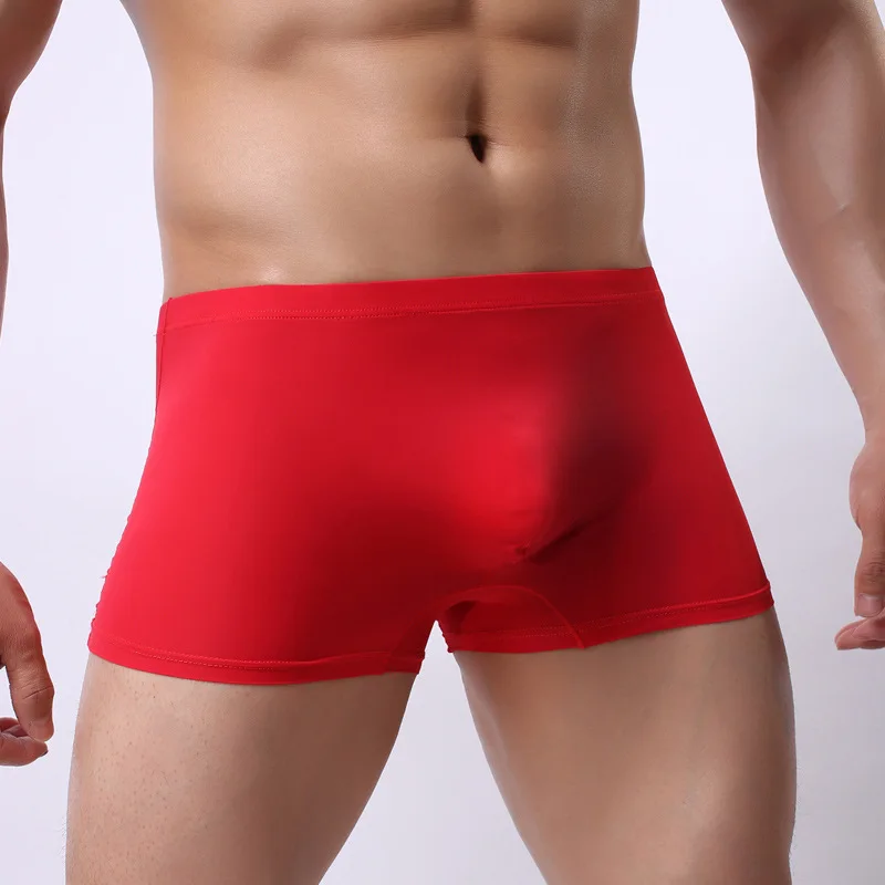 Mens Underpants Seamless Ice Silk Panties Sexy Bulge Pouch Boxer See Through Lingerie Thin Breathable Underwear Swimwear