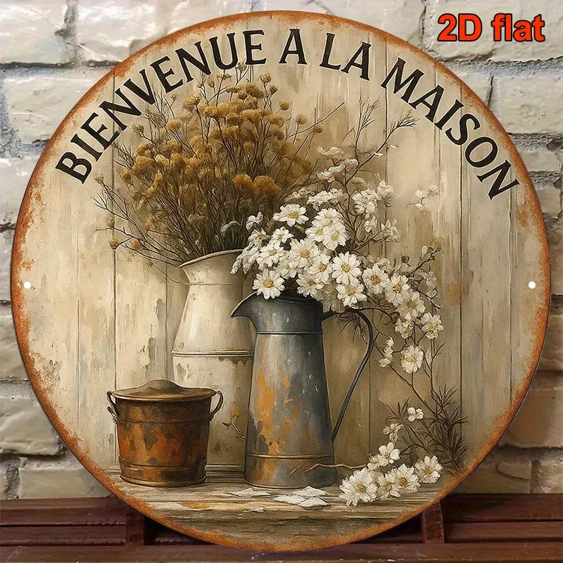 Round French Aluminum Sign, Retro Decorative Plaque about 
