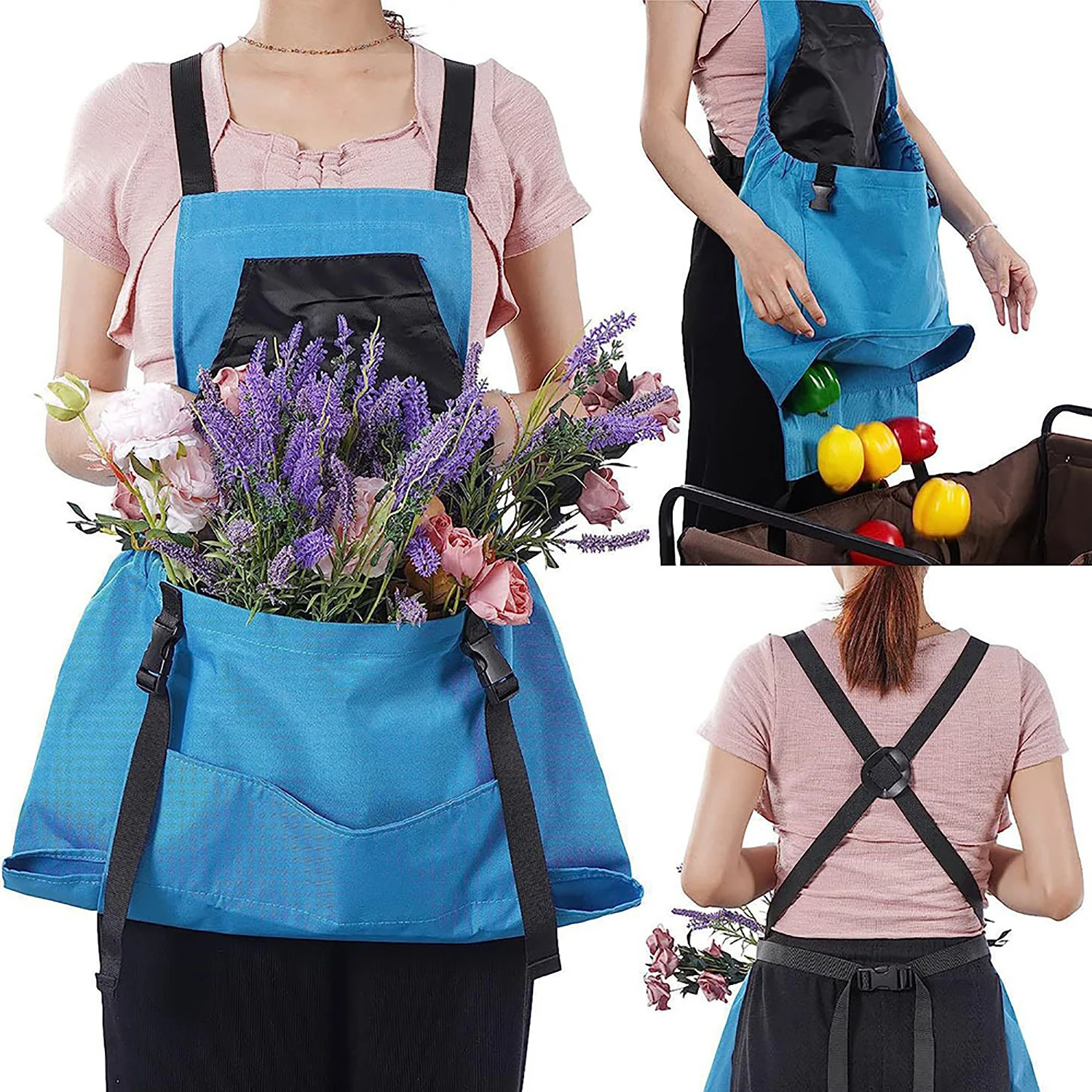 Quick Release Harvesting Apron Waterproof Large Pocket Picking Apron Fruit Vegetable Flower Backstrap Picking Bag Gardening Tool