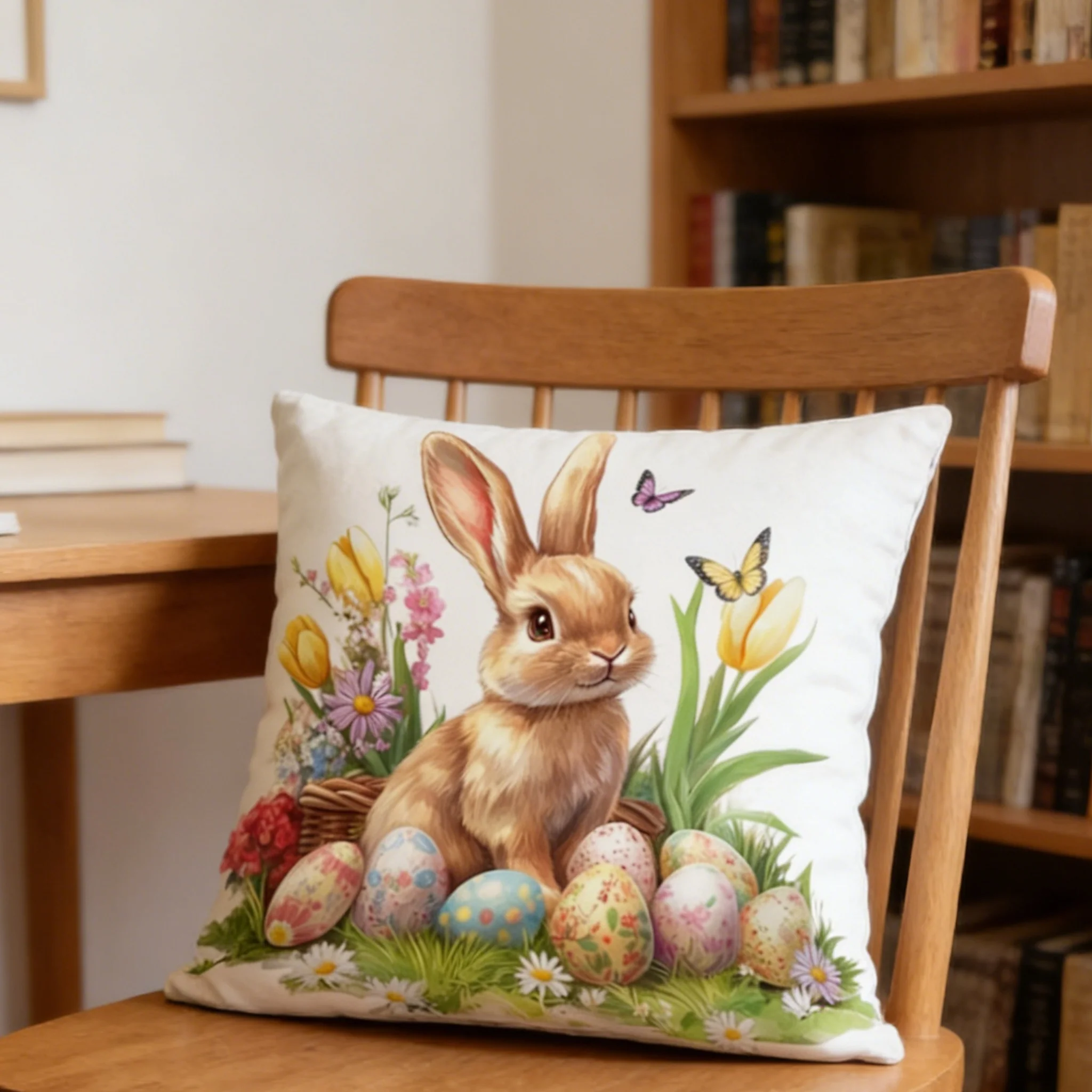 Easter Bunny Lamb Double Sided Print Pillow Cover for Sofa All Season Home Decor Gift Polyester Fabric Soft Comfortable