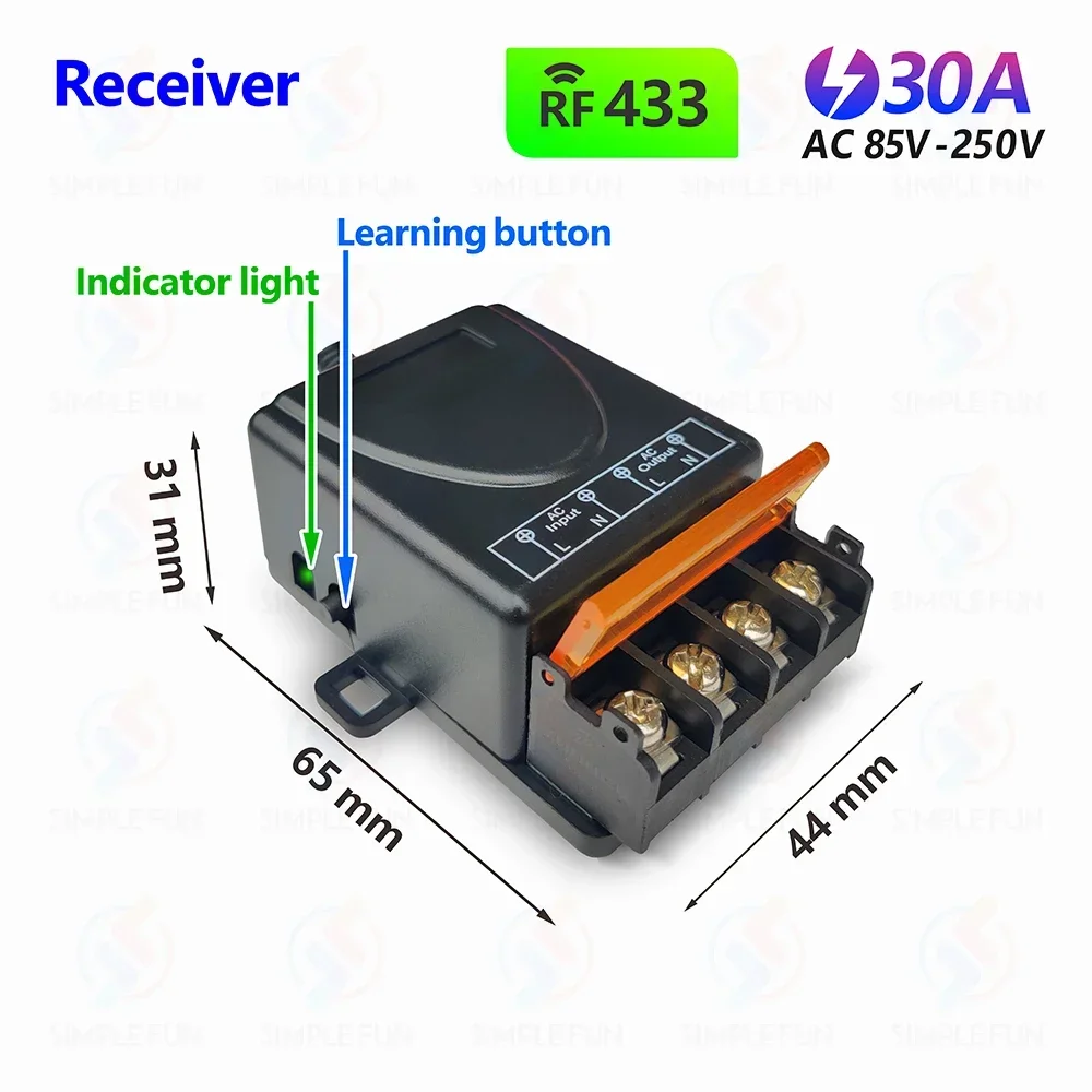 110V 220V 433Mhz Universal Wireless Remote Control Switch 30A High Power RF Relay,1500m Transmitter,for Pump Light Fan ON/Off