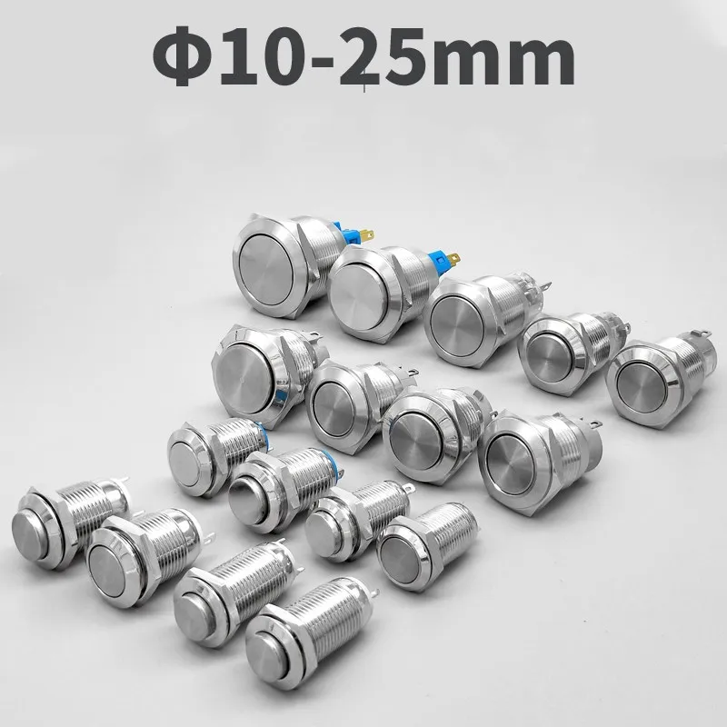 10mm 12mm 16mm 19mm  22mm Panel Hole Metal Button Switch Power Push Button Flat/High Head Momentary/Locking Soldering NO/NC