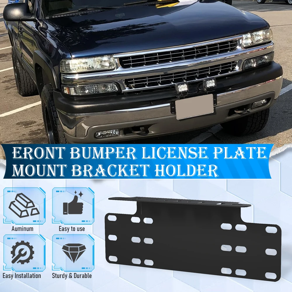 2Pcs Aluminum Front Bumper License Plate Mount Frame, Vehicle License Plate Bracket for Off‑Road LED Work Light Bar