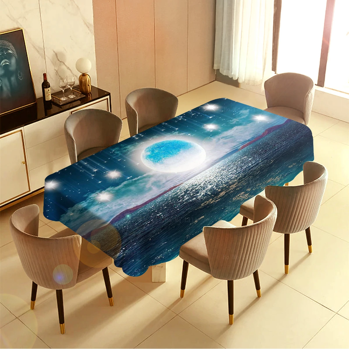 Moon And Stars Ocean Fantastic Meteor Beautiful Night Cosmic Galaxy Space Tablecloth By Ho Me Lili For Tabletop Decor