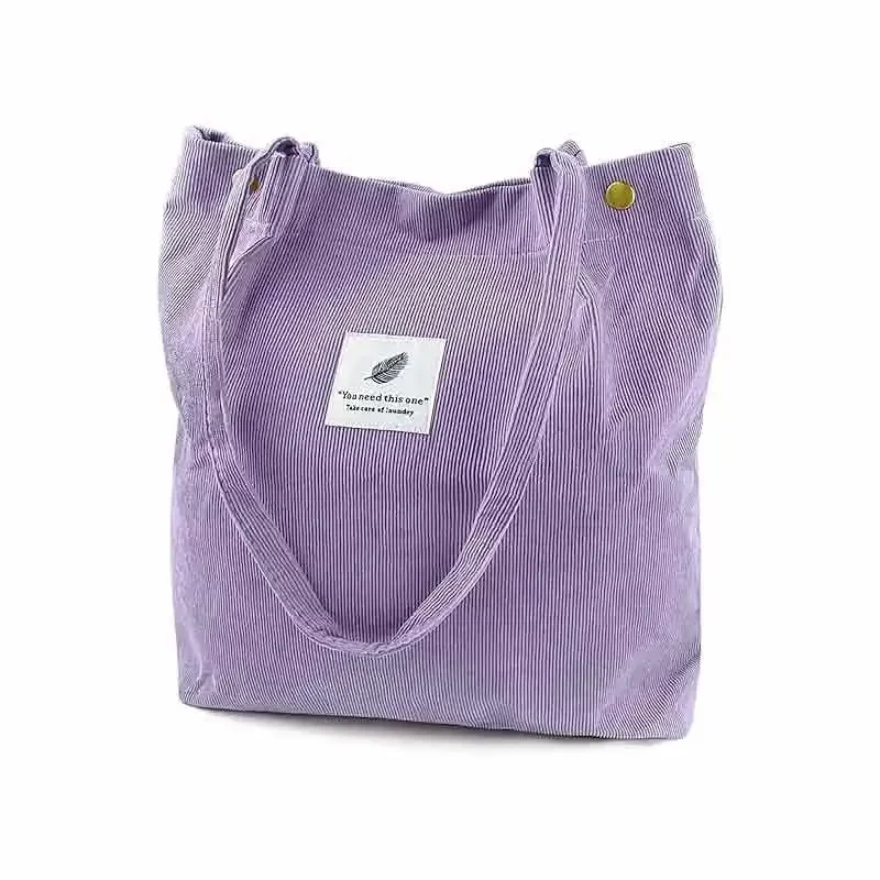 PLB01 Bolso de mano de pana para mujer, bolso de lona con cordón para el hombro y bolsillo interior