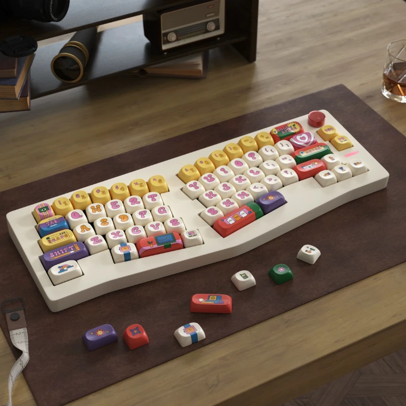 American retro keycap height five-sided hot sublimation PBT round cute mechanical keyboard keycap