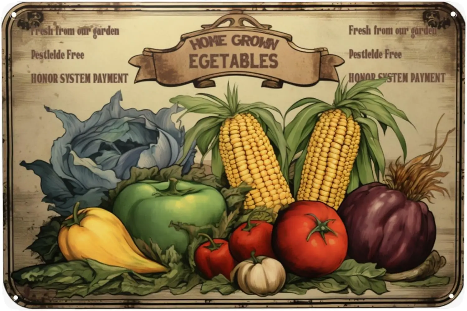 Retro Tin Sign Vintage Metal Sign Home Grown Vegetables Fresh from Our Garden Pesticide Free Wall Poster Plaque for Home Ki sign