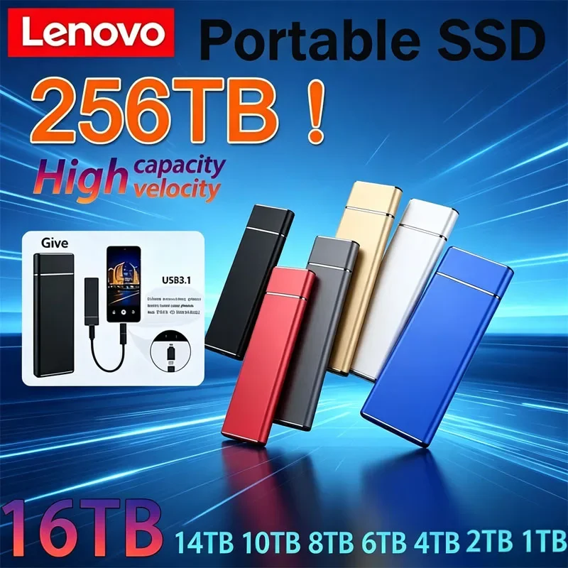 

Портативный SSD-накопитель Lenovo Mini SSD 256 ТБ 1 ТБ 2 ТБ, высокоскоростной оригинальный SSD-накопитель USB 3.0, внешний жесткий диск для компьютера и ноутбука