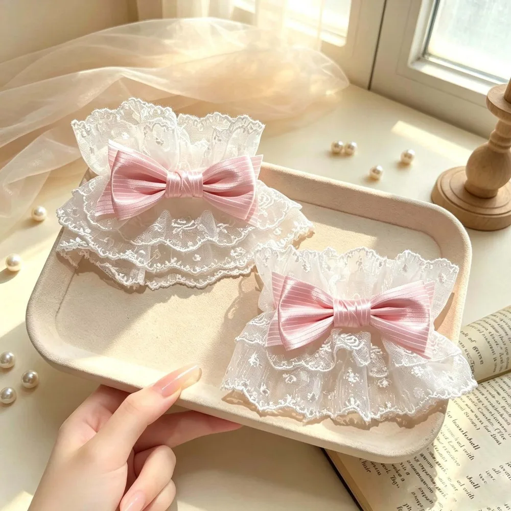 Ruffled Lace Lolita Wrist Cuffs Tulle Design Floral Lace Sweater Cuff Covers Sweet Satin Multicolor Bowknot Fake Sleeve Cuffs