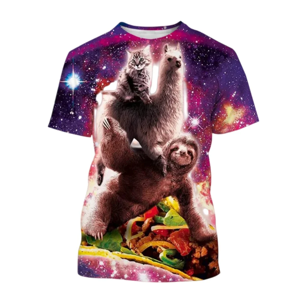 

Summer Funny Galaxy Sloth T-shirts For Men Casual Animal Pizza 3d Print T-shirts Streetwear Tops Plus Size Short Sleeve T Shirts