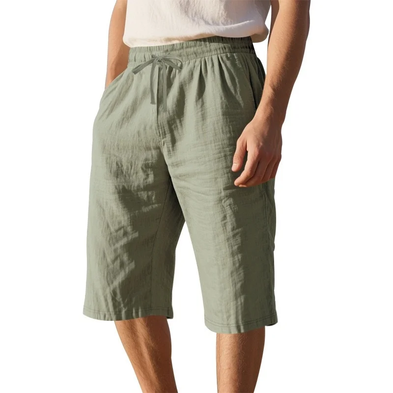 New Men's Cotton Linen Shorts Pants Male Summer Breathable Solid Color Linen Trousers Fitness Streetwear
