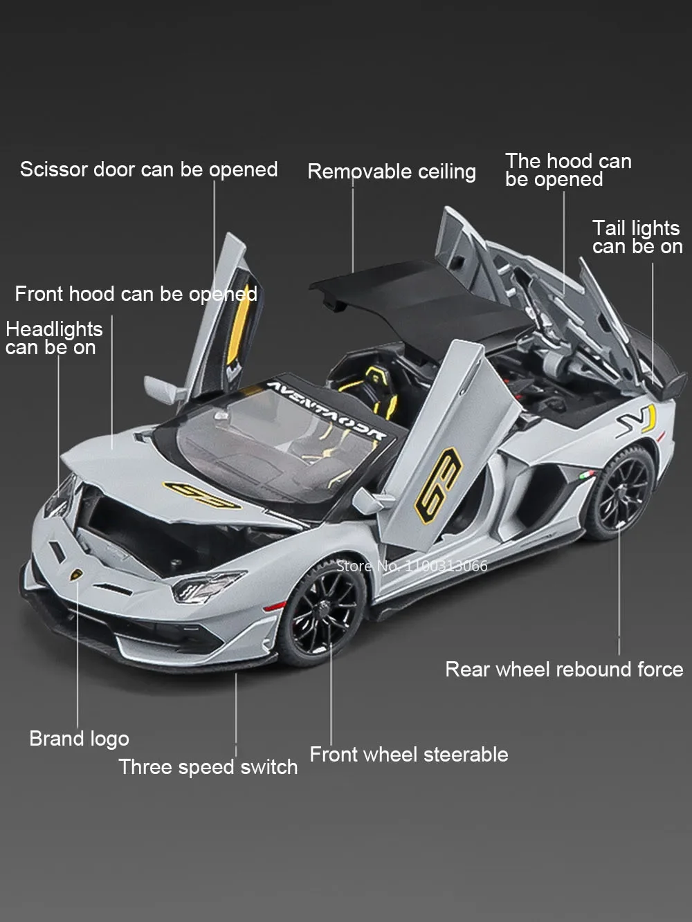 Lambo-modelo de coche de aleación SVJ63, vehículo de juguete de Metal fundido a presión, con sonido ligero, súper coche deportivo, regalos de