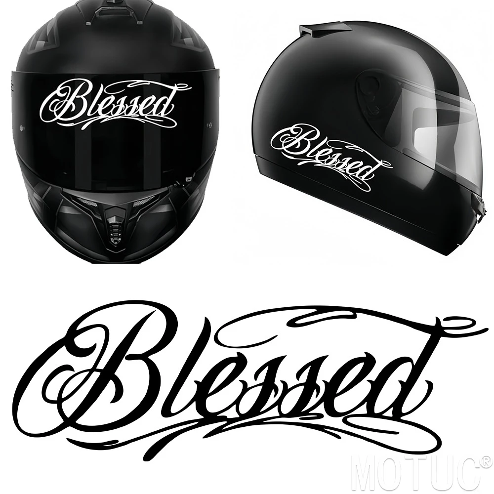 Blessed Racing Font Motorcycle Helmet Decal Sticker Black White Red Laser Waterproof for Tank Window