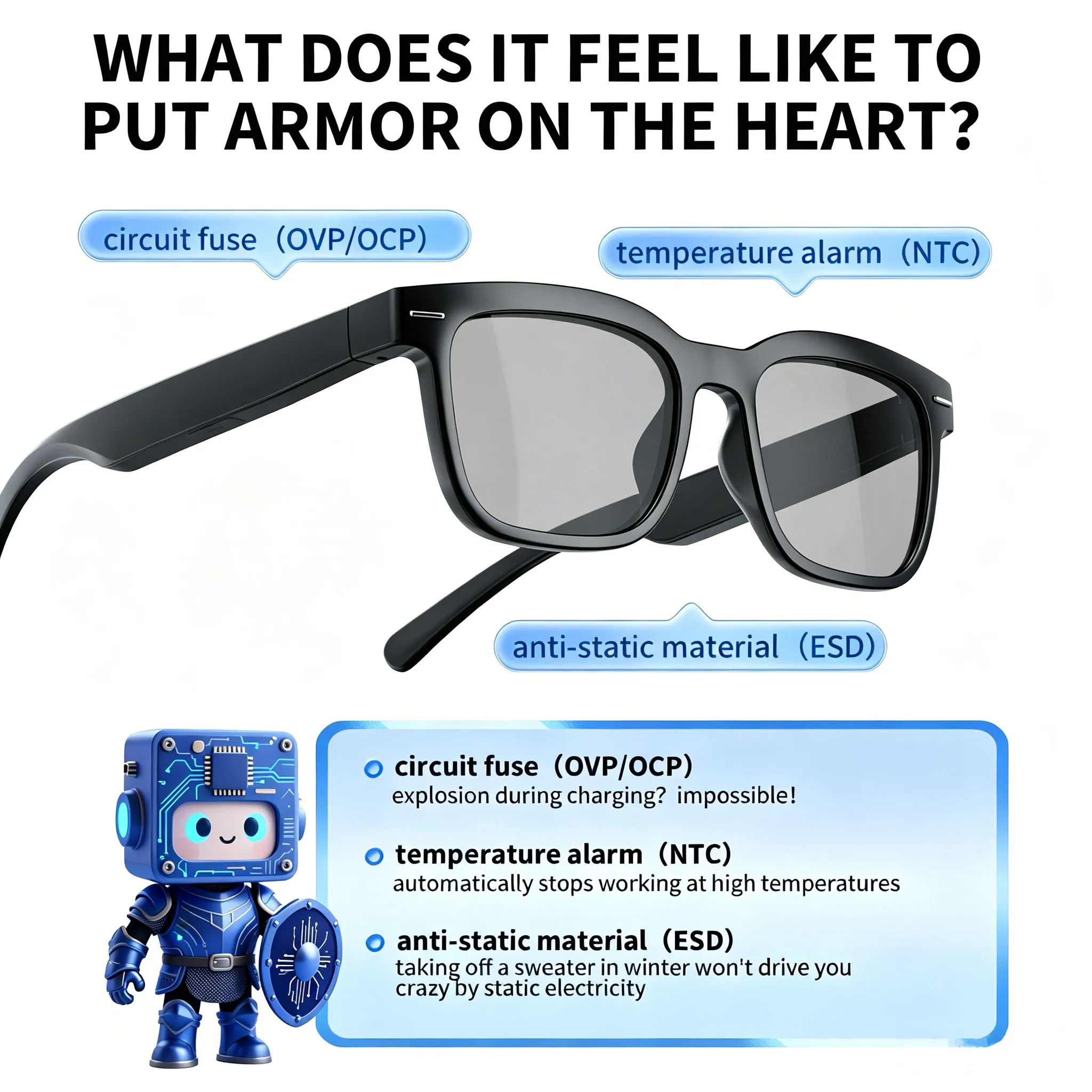 Bonola Smart Audio Glasses Bluetooth 5.3 Touch Control Directional Sound Hands-Free Call AI Voice Assistant Driving Eyeglasses