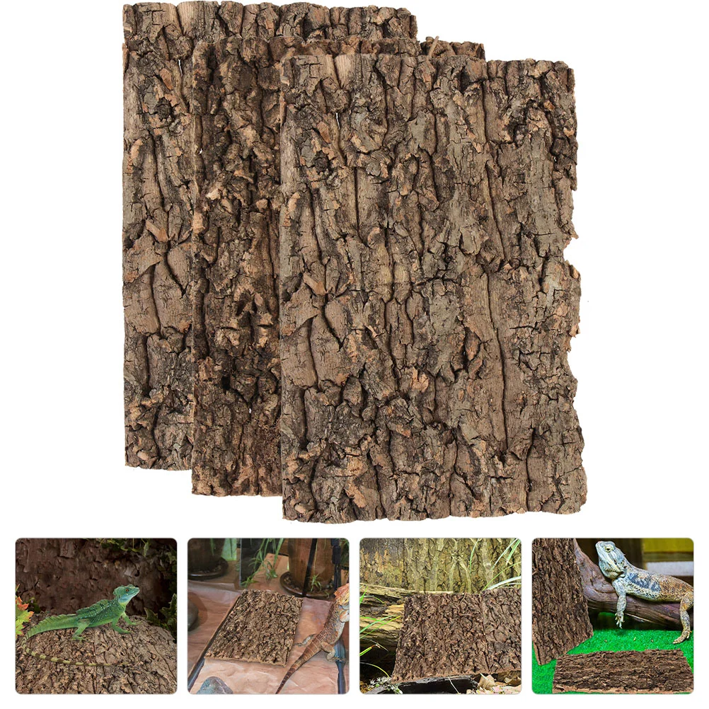 

3 Pcs Reptile Bark Tank Accessories Terrarium Background Turtle Platform Cork Decorations Ceramic Tree Hamster Climbing