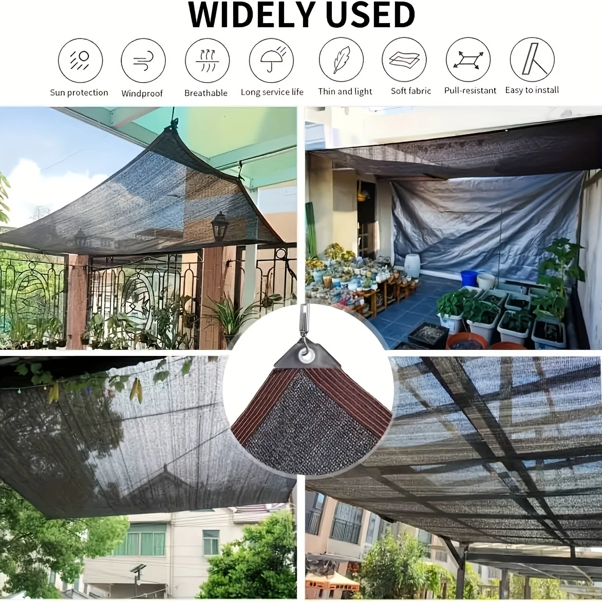 2-15m Black Sunshade Net Sun Shade Shading Sunblock Mesh Cover Plant Greenhouse Privacy Screen Garden Outdoor Anti-UV Cloth Home