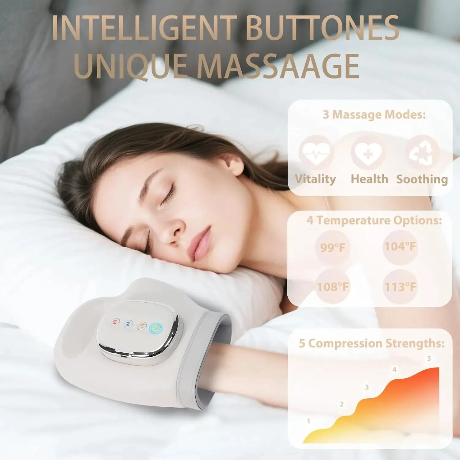 New Hand Massager with 14pcs Heat Airbag Compression 3 Modes Cordless Massage Fingers Glove Palm Full Wrapped Relaxing