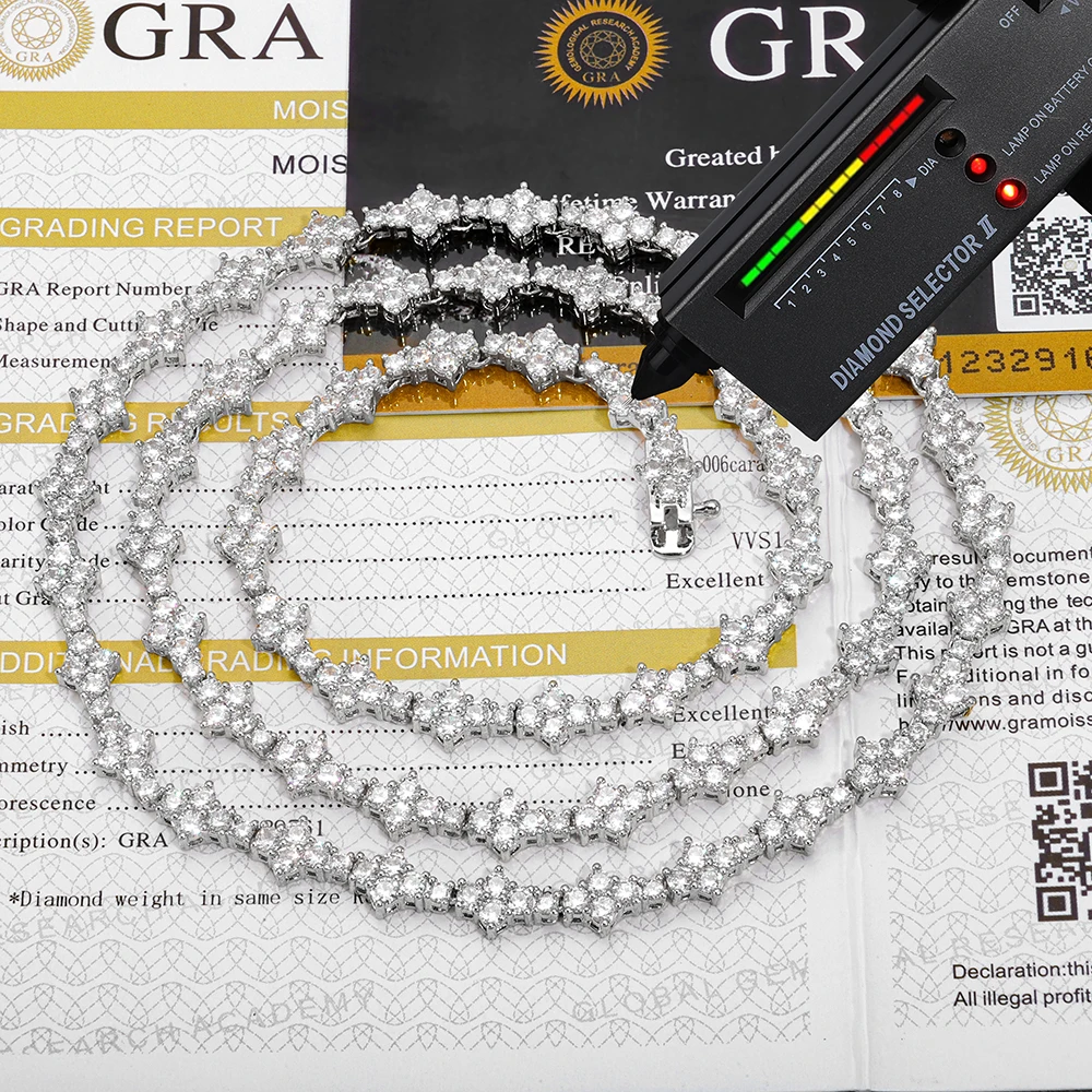 Hip Hop Style High-Quality Moissanite S925 Silver Tennis Necklace For Women Sparkling Diamond VVS1 Level Holiday Gift