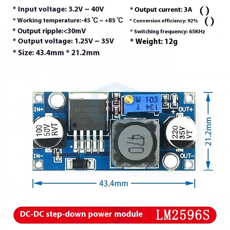 Módulo reductor ajustable DC-DC 3A LM2596 voltaje regulado 24V a 12V 5V 3V embalaje de bolsa electrostática