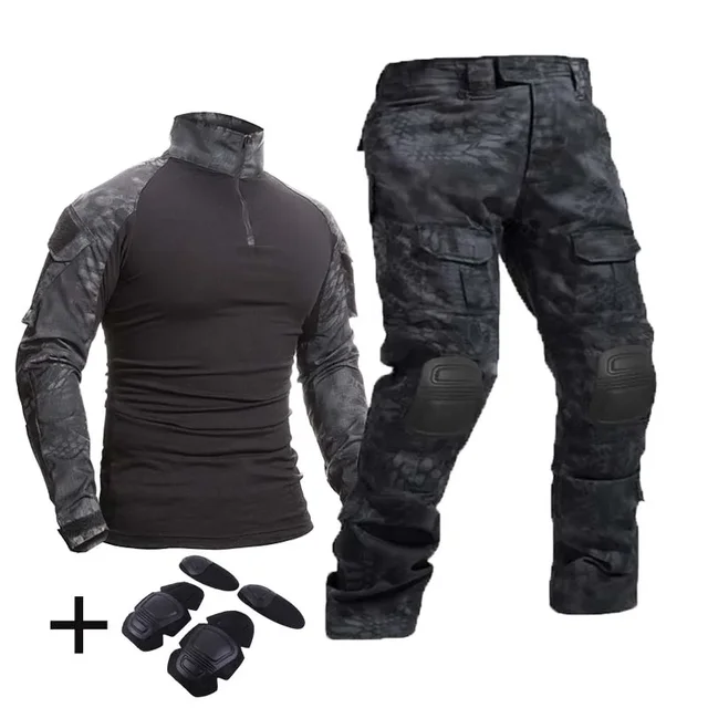 Outdoor Airsoft jednolite Paintball mężczyźni odzież taktyczne koszule bojowe Camo Cargo spodnie łokieć/nakolanniki garnitury ubrania myśliwskie