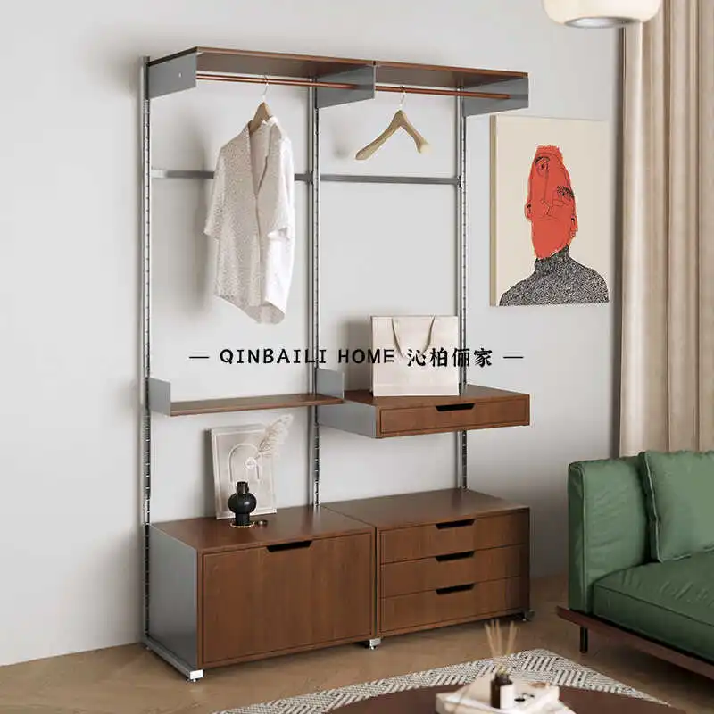 Open coat rack medieval household drawer storage cabinet track multi-layer bookshelf wall hanging hole shelf