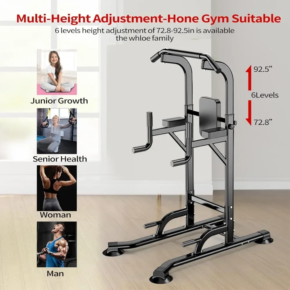 Power Tower Adjustable Height Pull Up & Dip Station Multi-Function Home Strength Training Fitness Workout Station for Home Gym