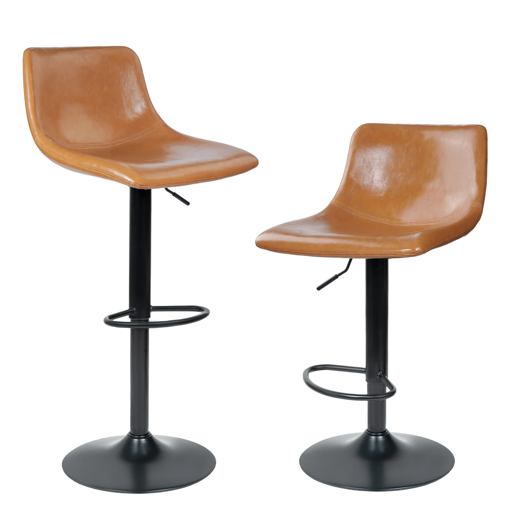 Rotating Bar Stool 2-Piece Set, Modern Bar Stool with High Counter, Artificial Leather Bar Chair with Backrest and Metal Legs, Suitable for Kitchen Island, Bar, Living Room