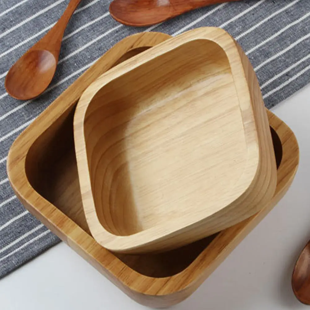 

Square Wood Bowl Wooden Fruit Bowl Food Storage Tray Snack Dish Pastry Platter Container Kitchen Bar Accessories