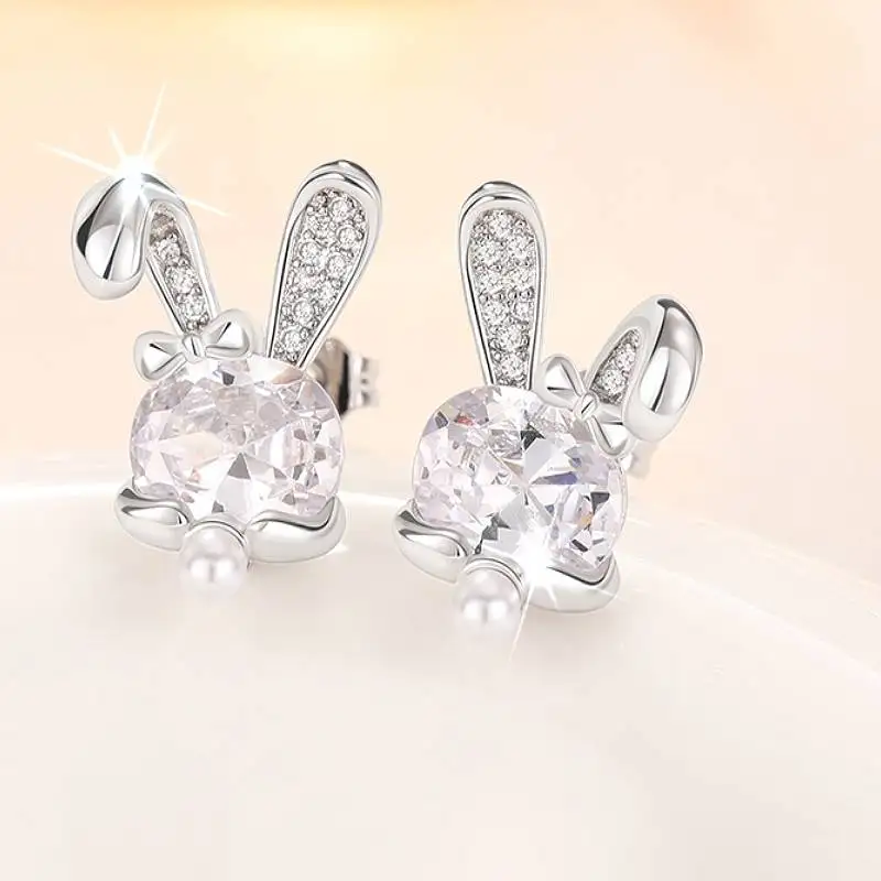 Huitan Süße Kaninchen-Bowknot-förmige Damen-Ohrstecker für Hochzeit, Party, Verlobung, Silberfarbe/Goldfarbe, Zubehör, Schmuck