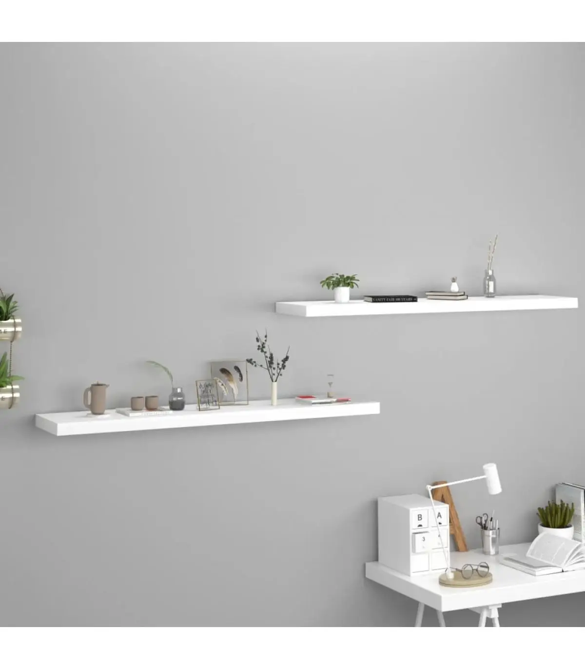 2 Pcts MDF White 120x23,5x3,8 cm floating wall shelves shelves