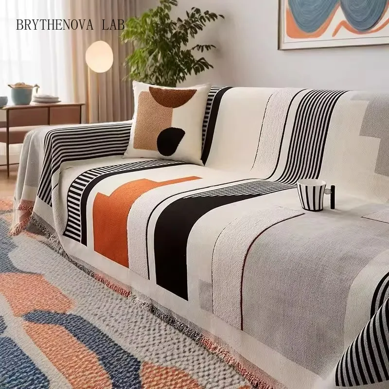 Nordic Geometric Printed Sofa Towel Cover Simple and Soft Couch Slipcover for Living Pet Room Friendly Anti Scratch Home Decor