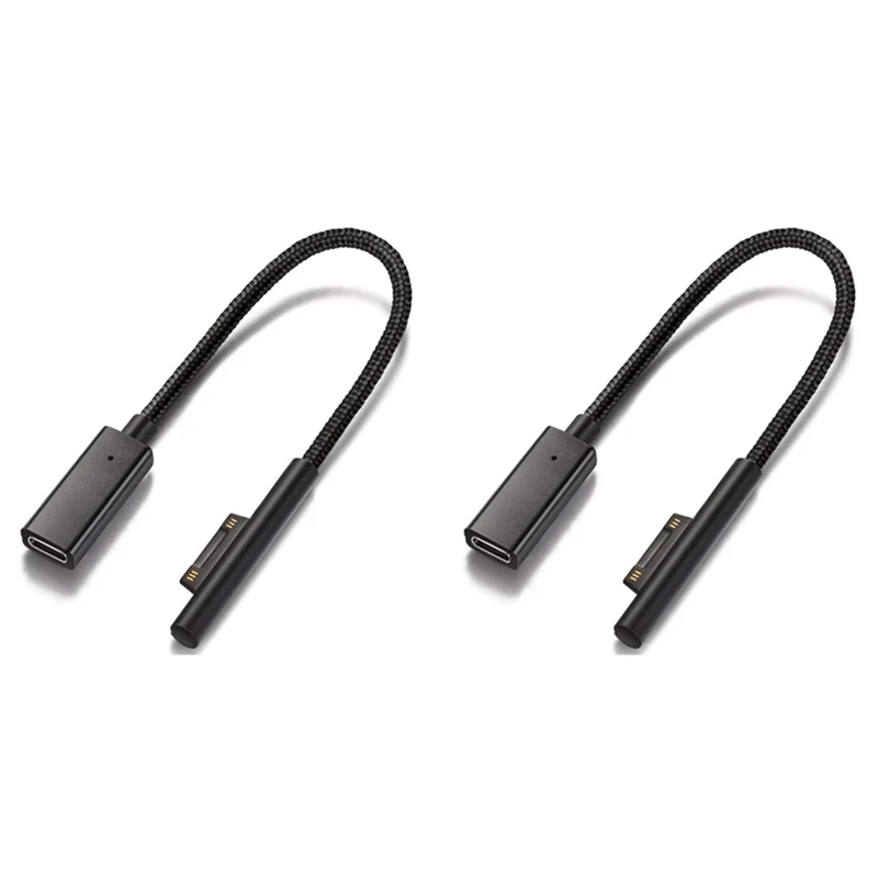 2X Nylon Braided For Surface Connect To USB-C Charging Cable For Surface Pro7 Go2 Pro6 5/4/3 Surface Laptop Book