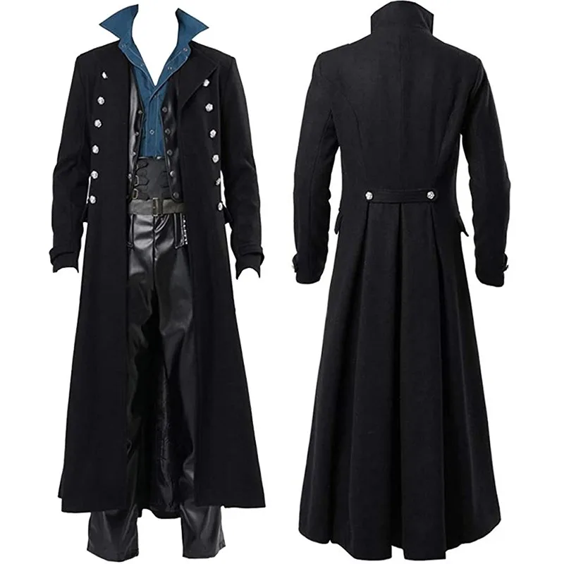 

Men's Steampunk Retro Jacket Gothic Victorian Era Frog Jacket Uniform Leather Frog Belly Texture Halloween Costume