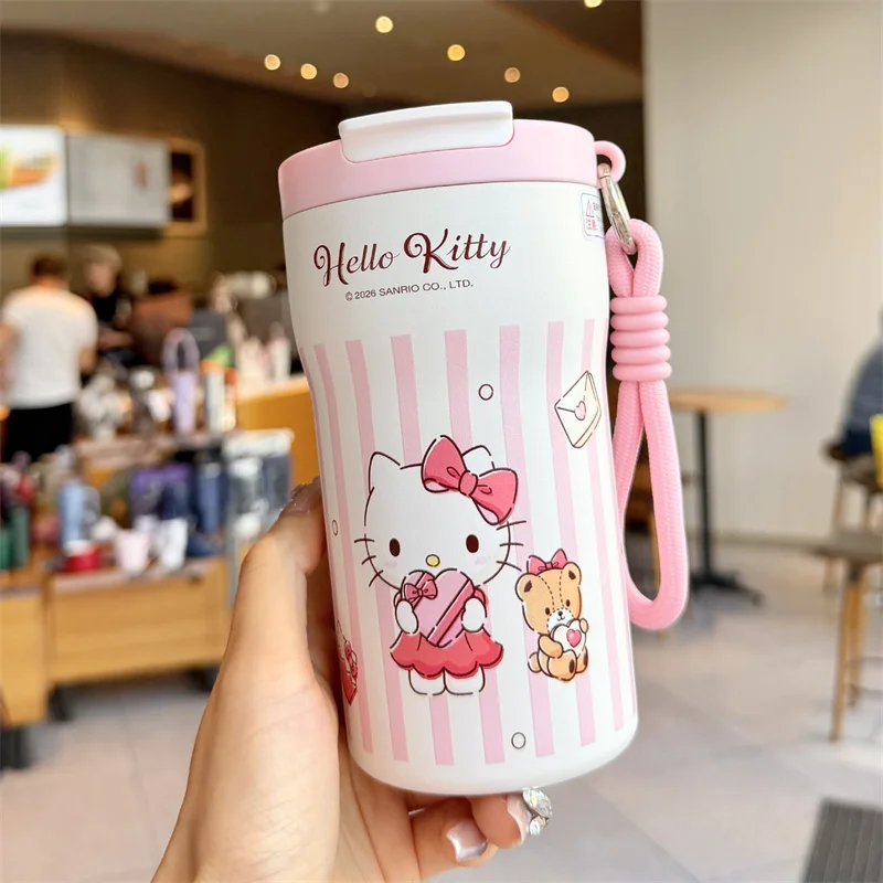 X&W Cartoon Thermal Cup Hello Kitty My Melody Stainless Steel Straw Insulated Coffee Cup Hot & Cold Water Cup Outdoor & Office