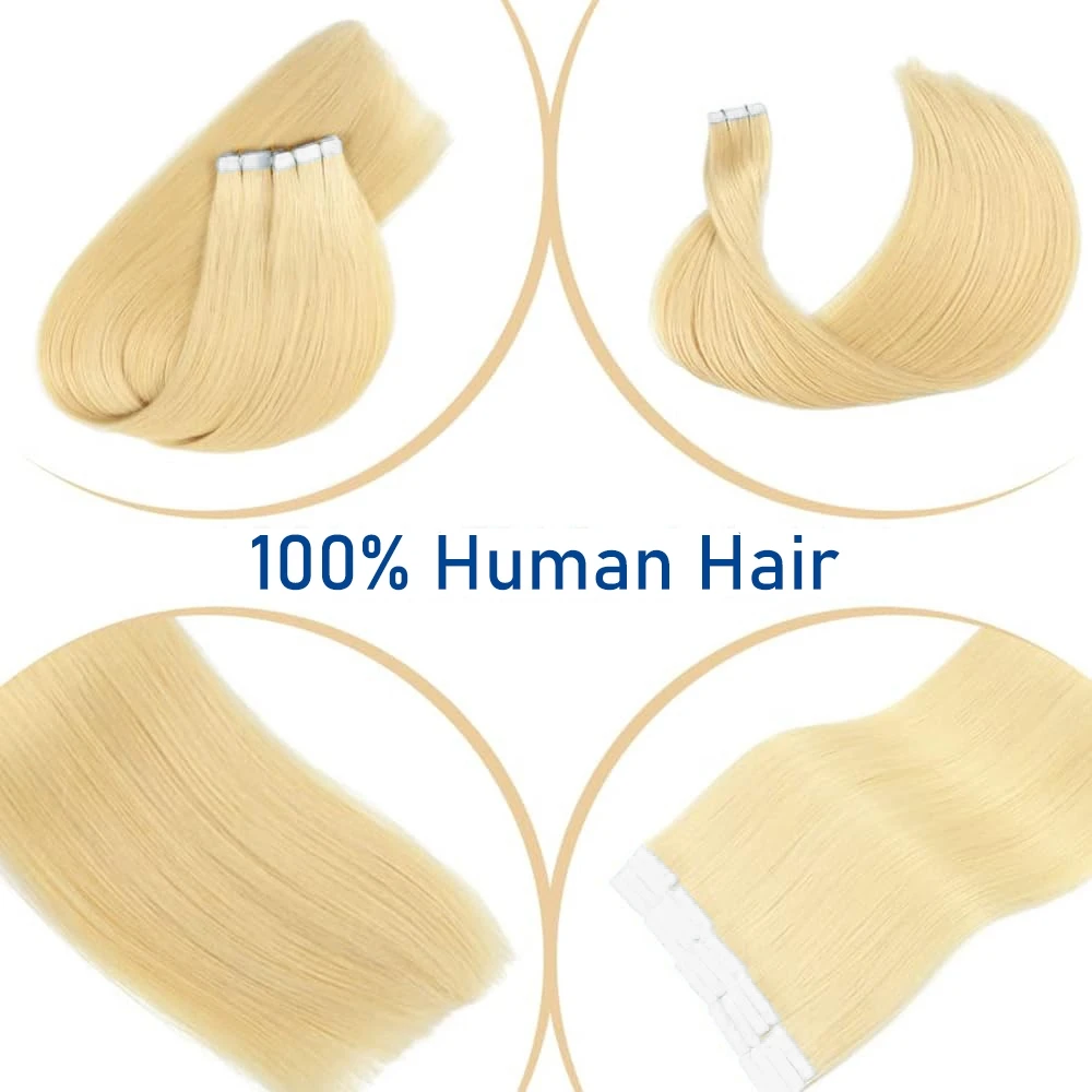 Extensions de cheveux brésiliens sans couture pour femmes, 613 cheveux humains, bande de trame de peau, blond, 100% PU, 16-26"