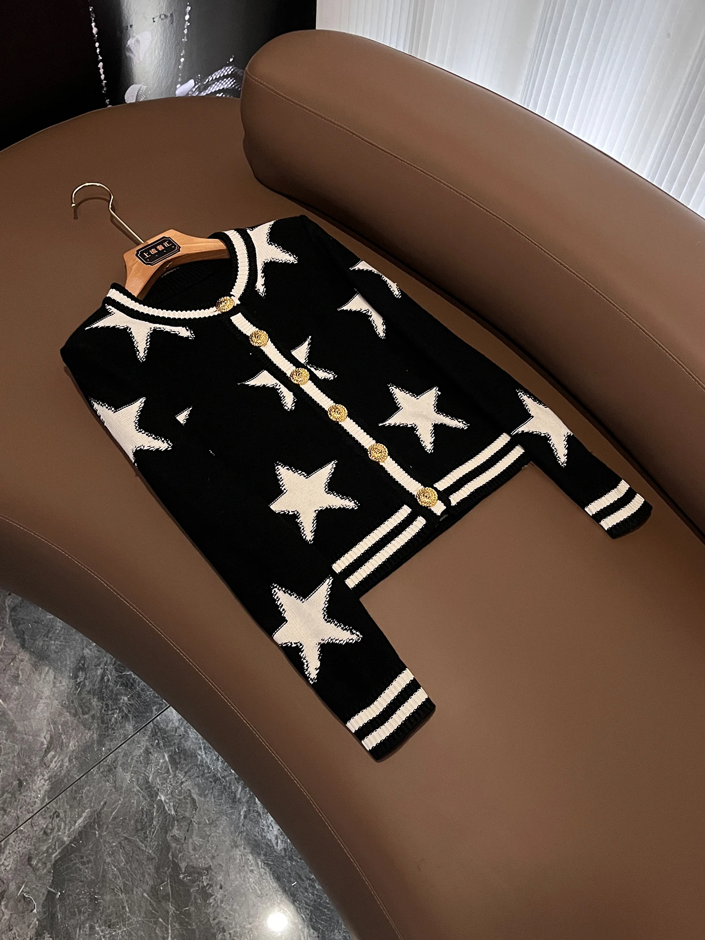 

Весенний вязаный кардиган с длинными рукавами и круглым вырезом, с узором в виде пятиконечной звезды, шерстяная верхняя одежда для женщин, для повседневной носки